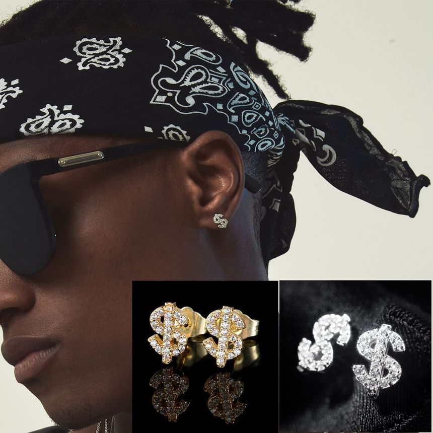 Dollar Sign Rhinestone Stainless Steel Stud Earring