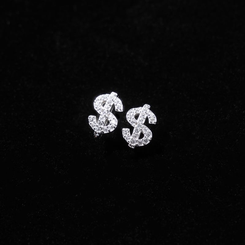 Dollar Sign Rhinestone Stainless Steel Stud Earring