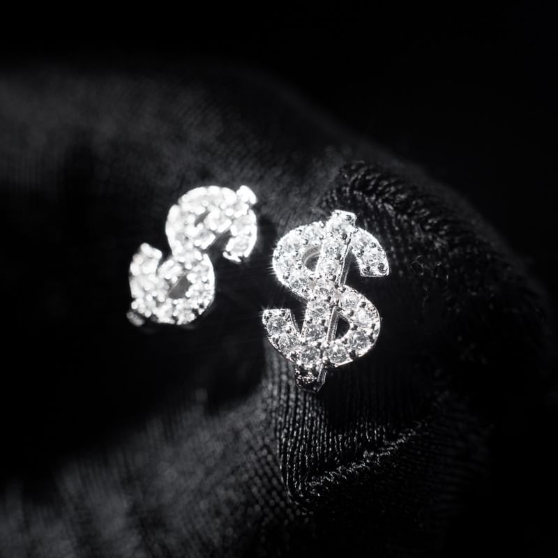 Dollar Sign Rhinestone Stainless Steel Stud Earring