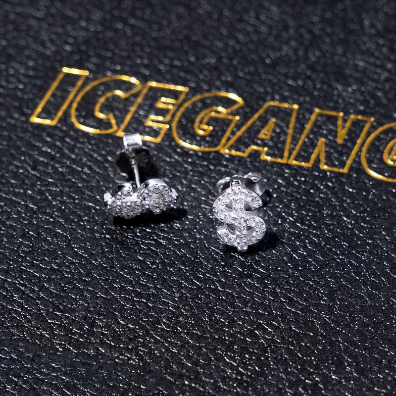 Dollar Sign Rhinestone Stainless Steel Stud Earring