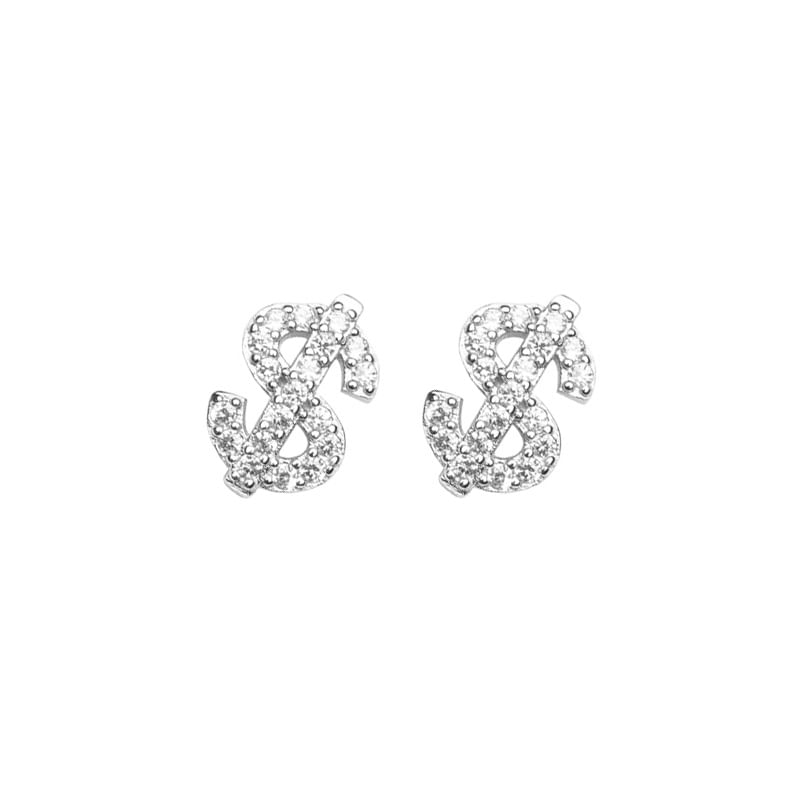 Dollar Sign Rhinestone Stainless Steel Stud Earring