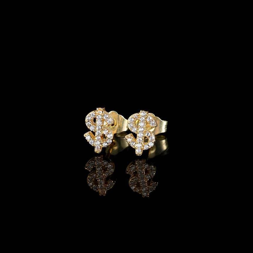 Dollar Sign Rhinestone Stainless Steel Stud Earring