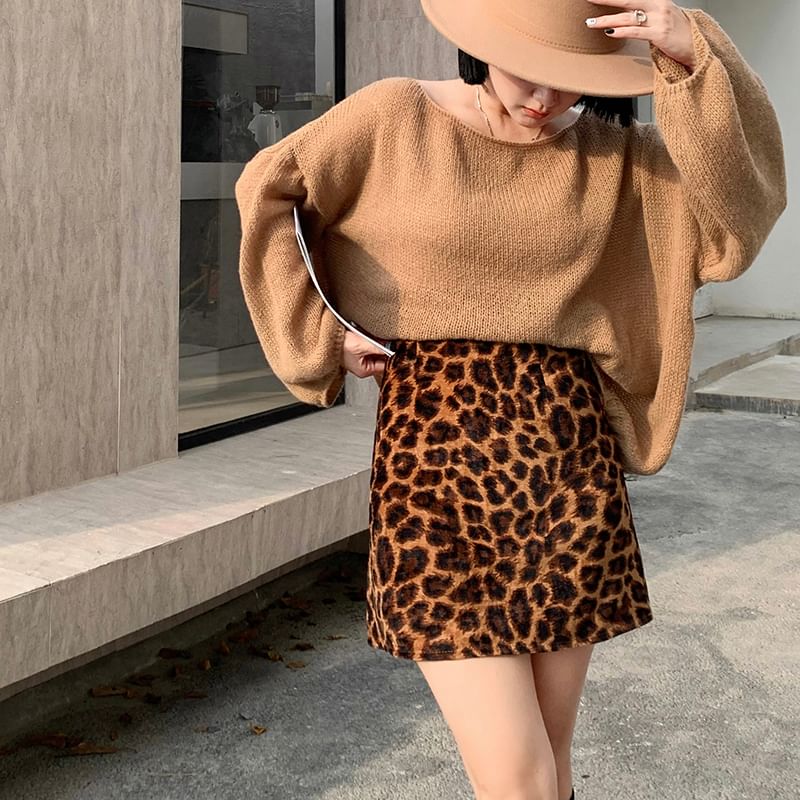 Leopard Print High-Rise Pencil Mini Skirt