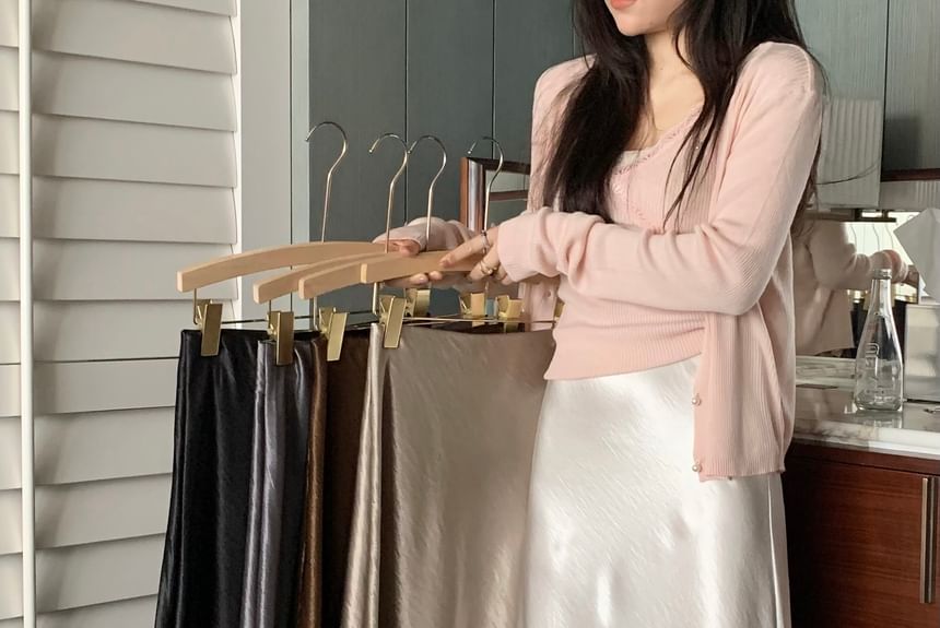 Lustrous Satin Midi Skirt with High Waist