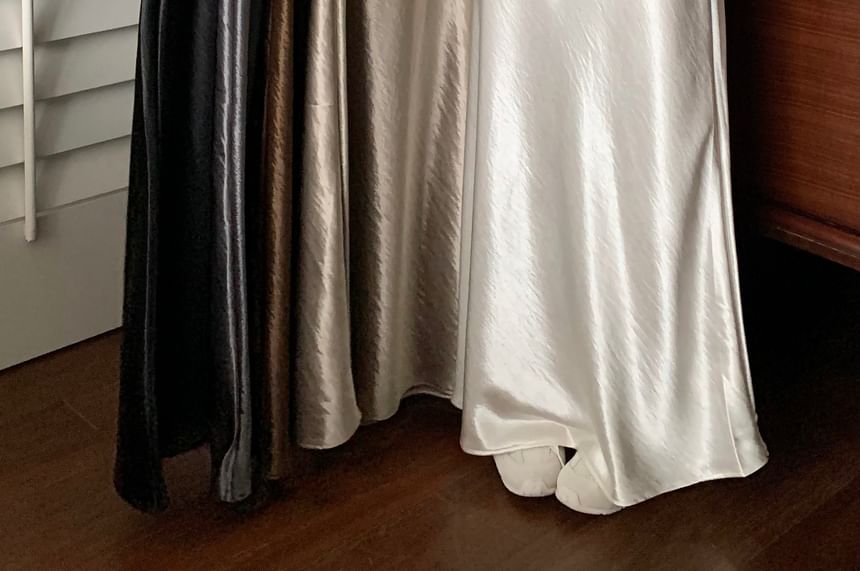 Lustrous Satin Midi Skirt with High Waist