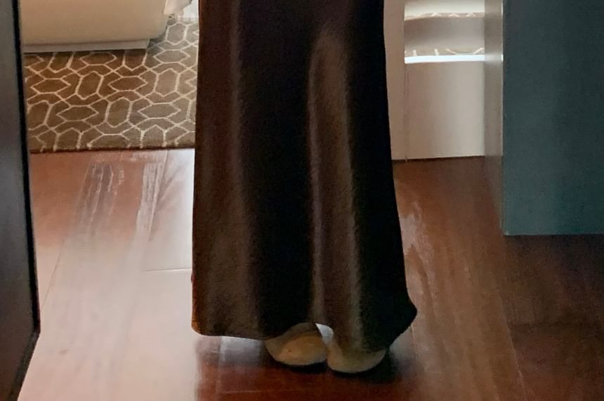 Lustrous Satin Midi Skirt with High Waist