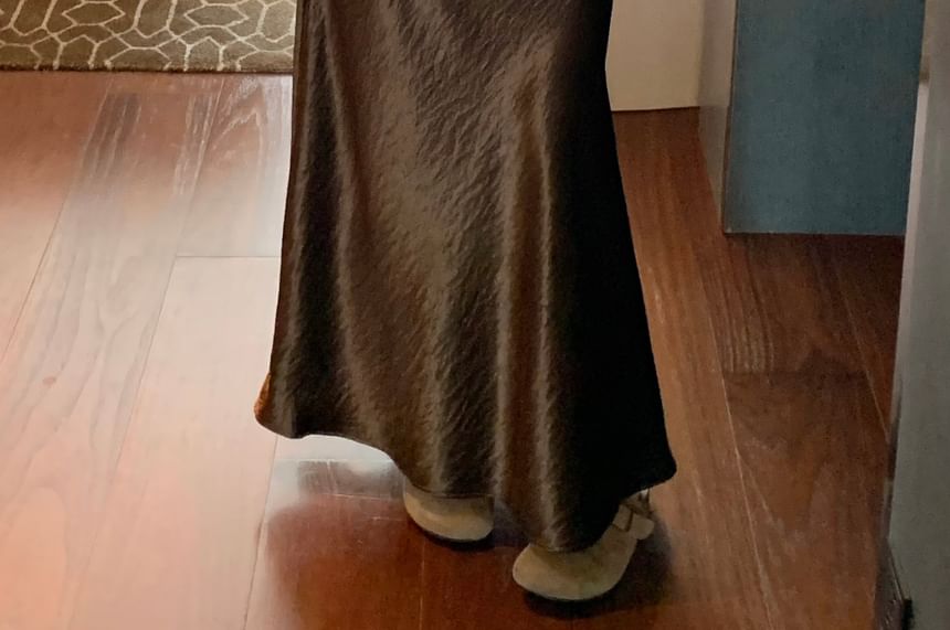Lustrous Satin Midi Skirt with High Waist