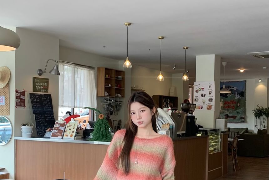 Striped Off-Shoulder Sweater and Maxi A-Line Skirt Set