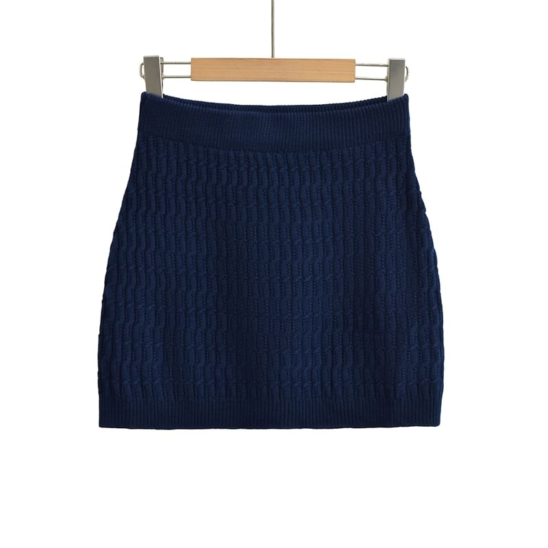 Cable Knit Pencil Mini Skirt with High Rise