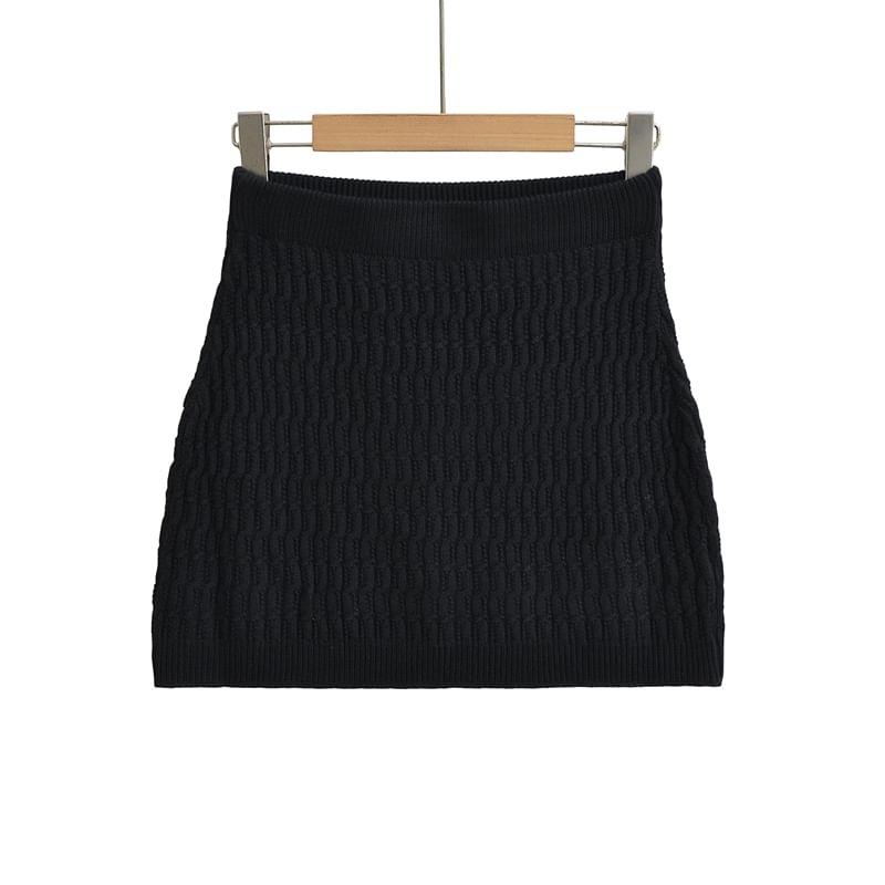 Cable Knit Pencil Mini Skirt with High Rise
