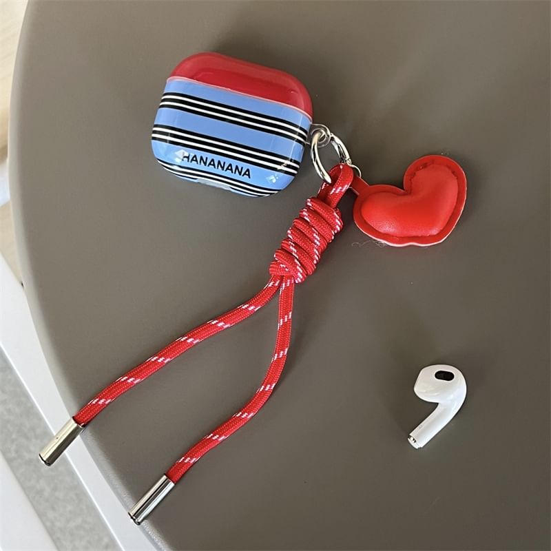 Striped AirPods / Pro Earphone Case Skin / Heart Strap Charm / Set