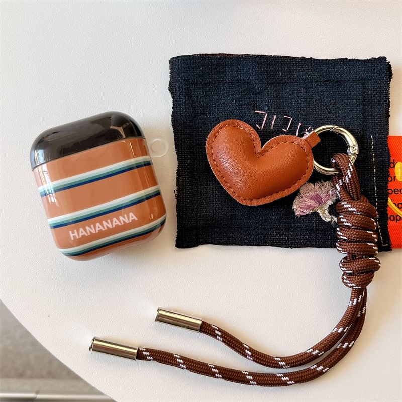 Striped AirPods / Pro Earphone Case Skin / Heart Strap Charm / Set