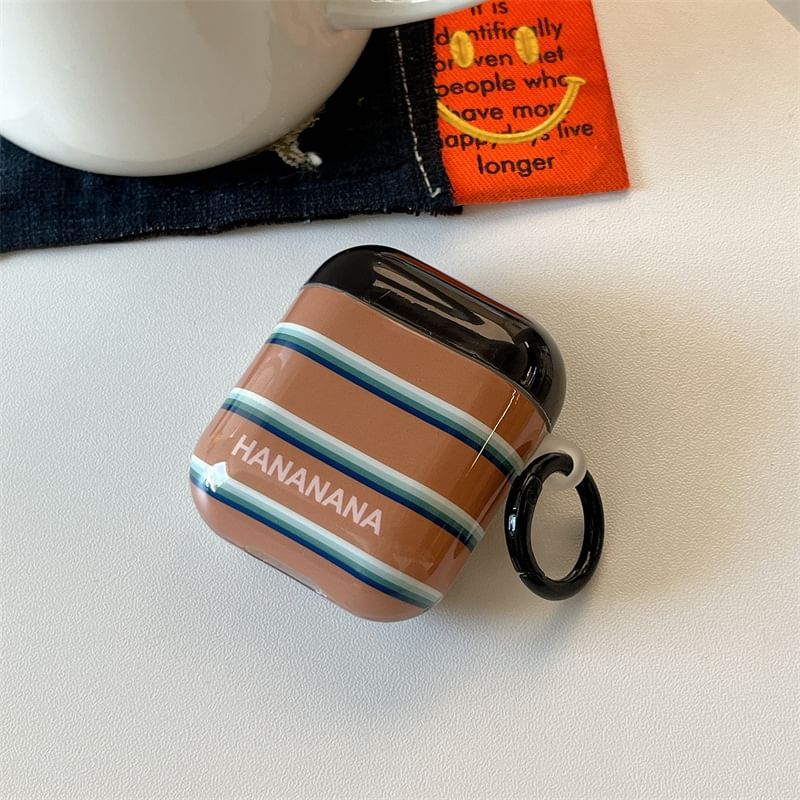 Striped AirPods / Pro Earphone Case Skin / Heart Strap Charm / Set