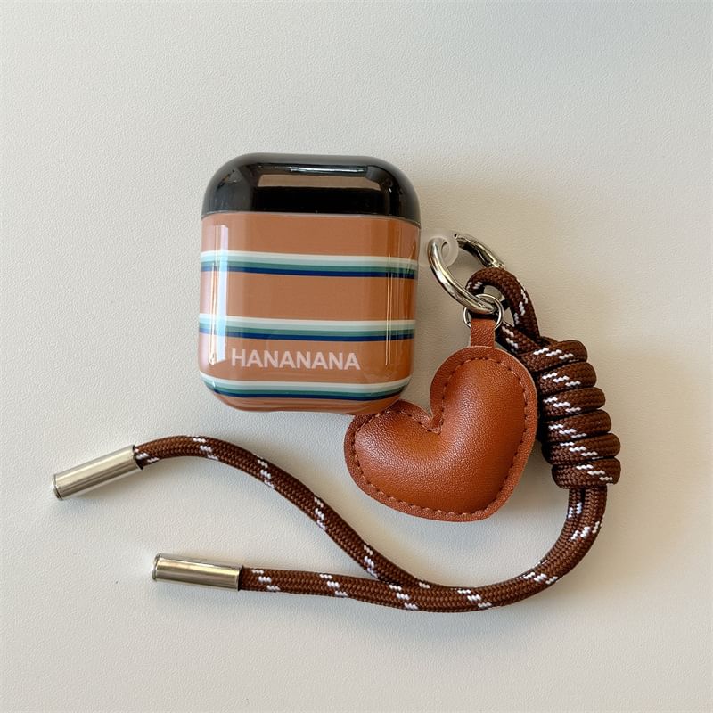 Striped AirPods / Pro Earphone Case Skin / Heart Strap Charm / Set