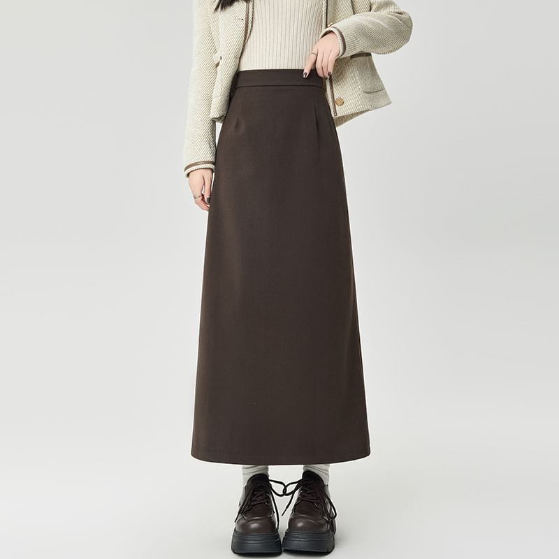 Maxi A-Line Skirt with High Waist in Plain Style