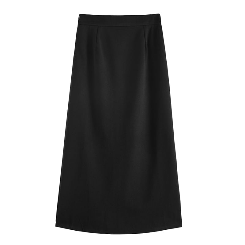 Maxi A-Line Skirt with High Waist in Plain Style