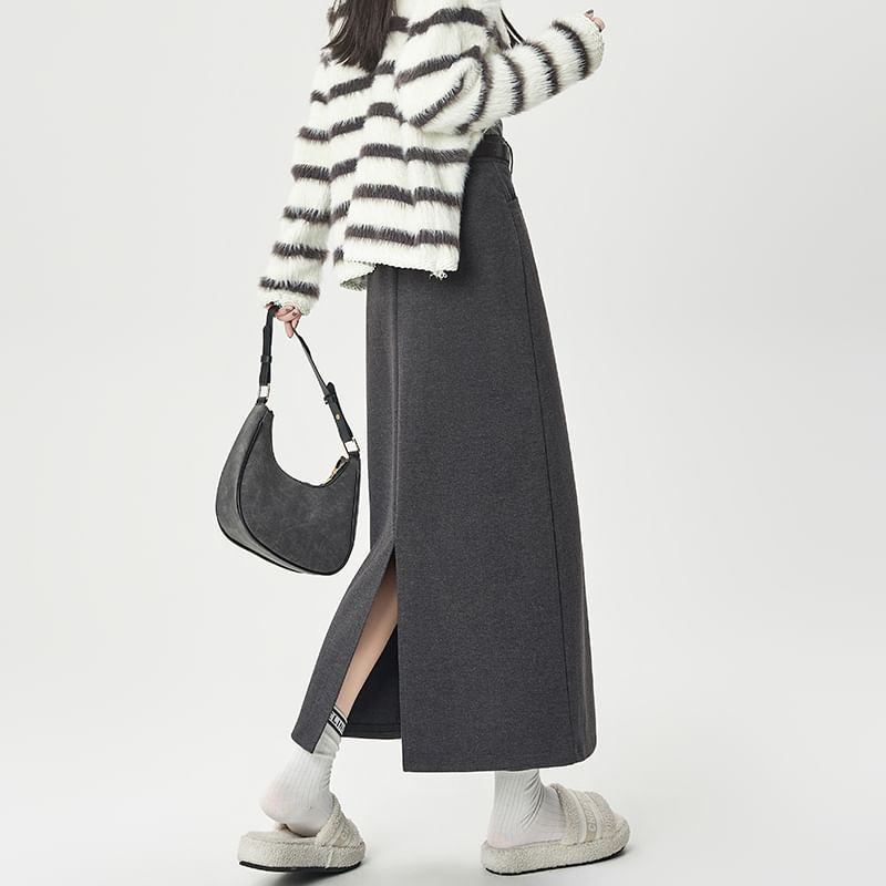 Maxi A-Line Skirt with High Waist in Plain Style