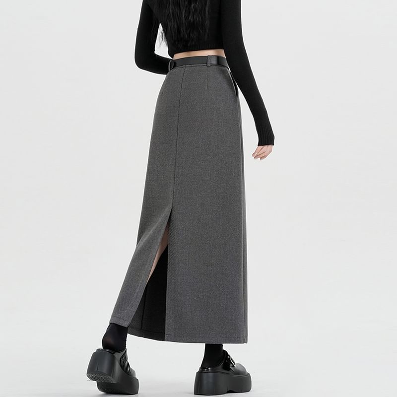 Maxi H-Line Skirt with High Waist and Plain Design