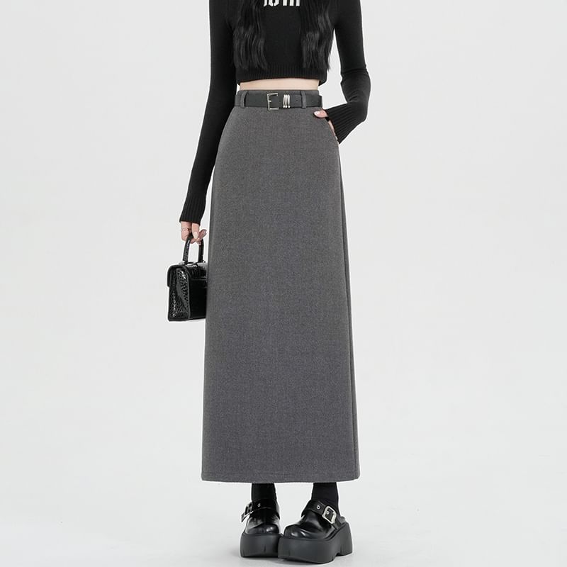 Maxi H-Line Skirt with High Waist and Plain Design