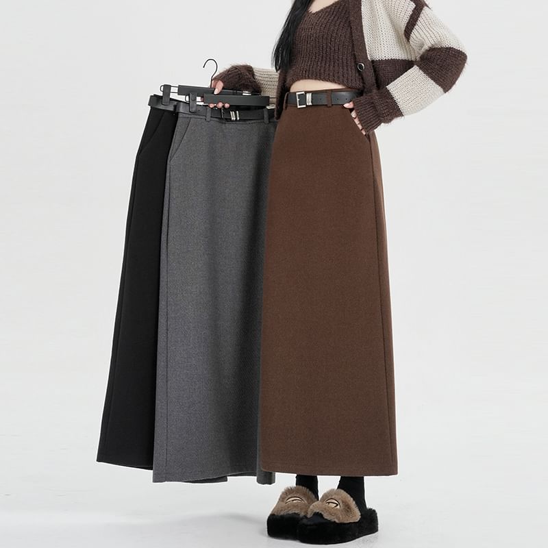 Maxi H-Line Skirt with High Waist and Plain Design