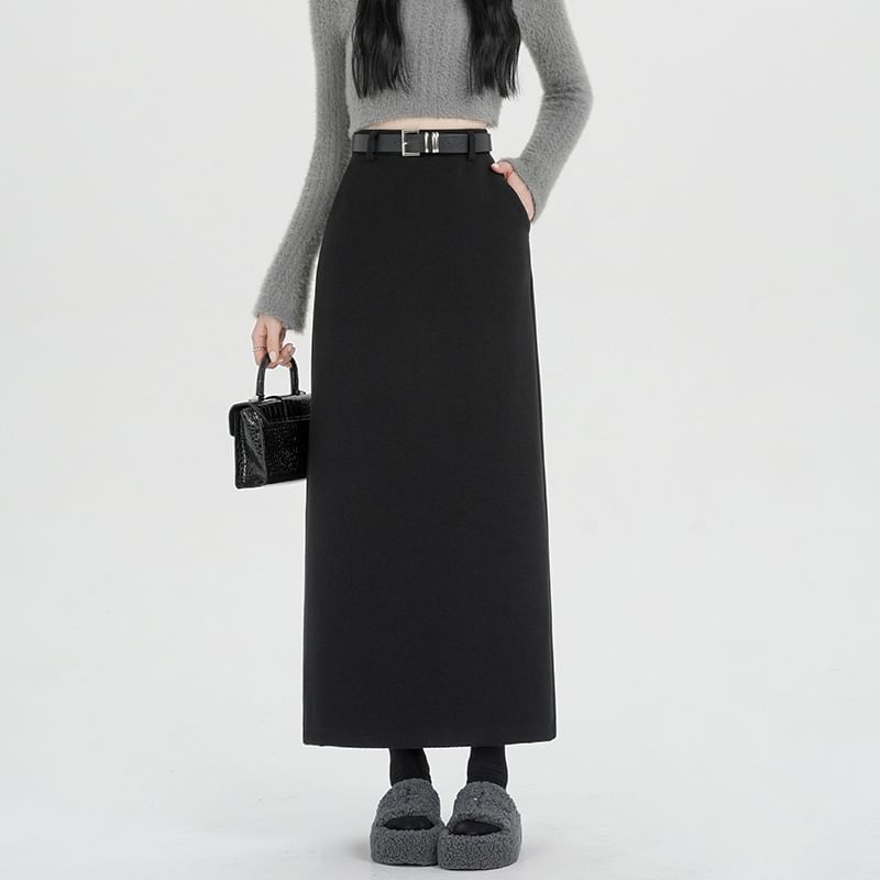 Maxi H-Line Skirt with High Waist and Plain Design