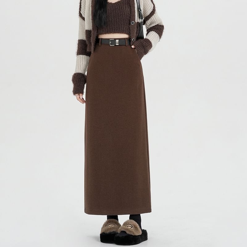 Maxi H-Line Skirt with High Waist and Plain Design