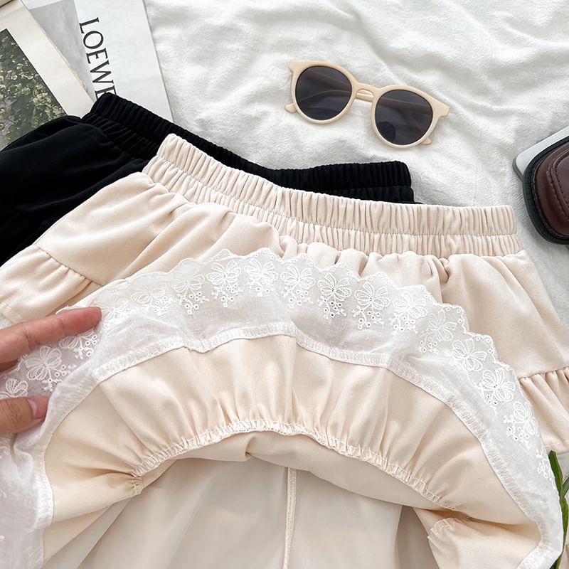 Lace Trim Mini A-Line Skirt with High Waist