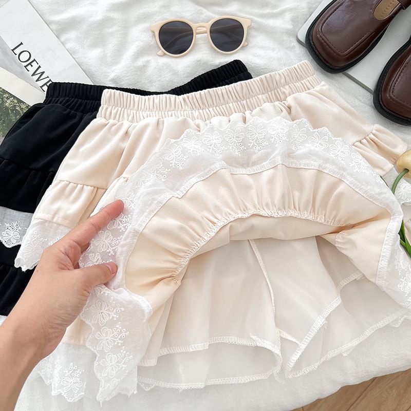 Lace Trim Mini A-Line Skirt with High Waist