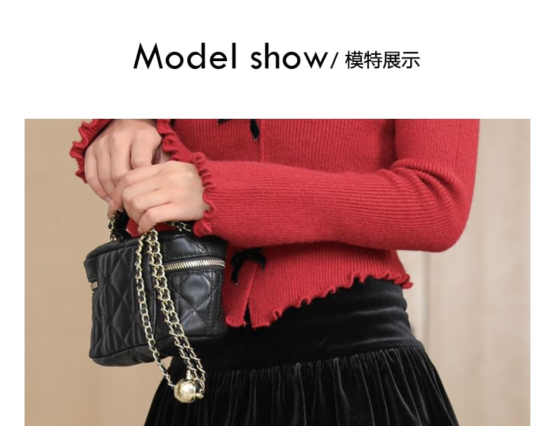 Lace Trimmed Velvet Mini Skirt with Layers - High Waist