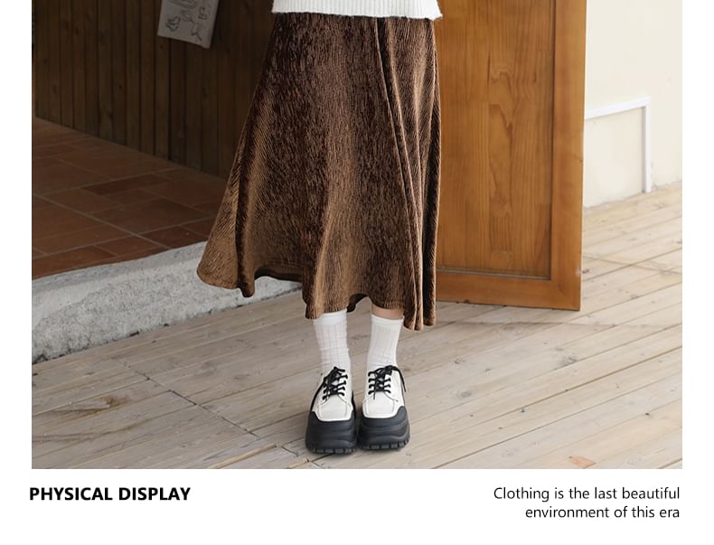 Velvet A-Line Midi Skirt - High Rise