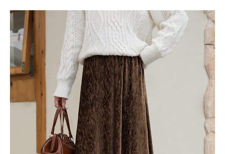 Velvet A-Line Midi Skirt - High Rise