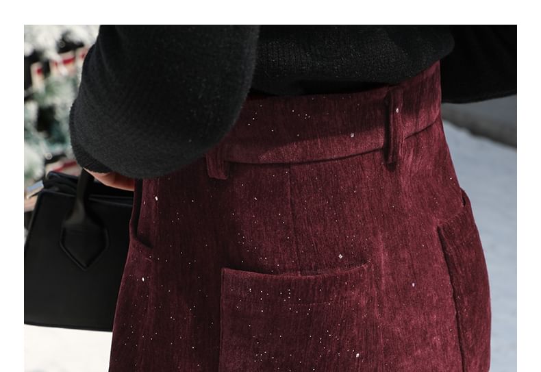 Shimmer Corduroy Mini Pencil Skirt - High Waist