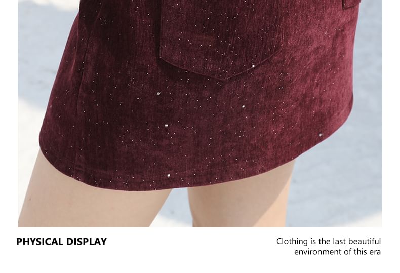 Shimmer Corduroy Mini Pencil Skirt - High Waist