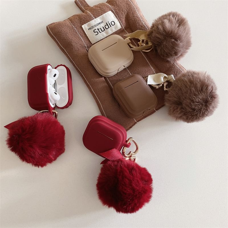 Plain Faux Fur Charm AirPods / Pro Earphone Case Skin