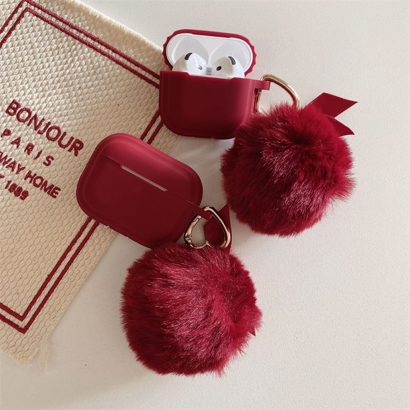 Plain Faux Fur Charm AirPods / Pro Earphone Case Skin