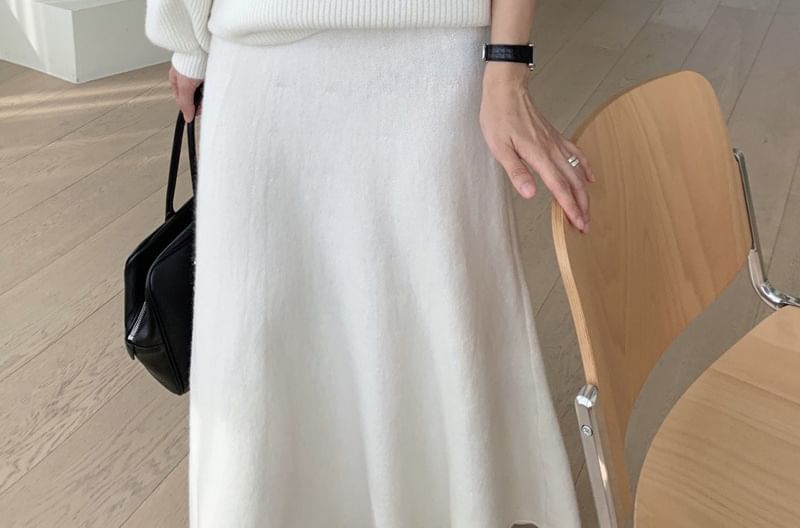 Round Neck Oversized Sweater and Midi A-Line Skirt Set