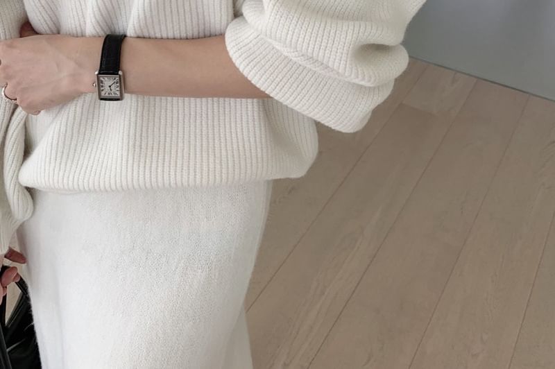 Round Neck Oversized Sweater and Midi A-Line Skirt Set