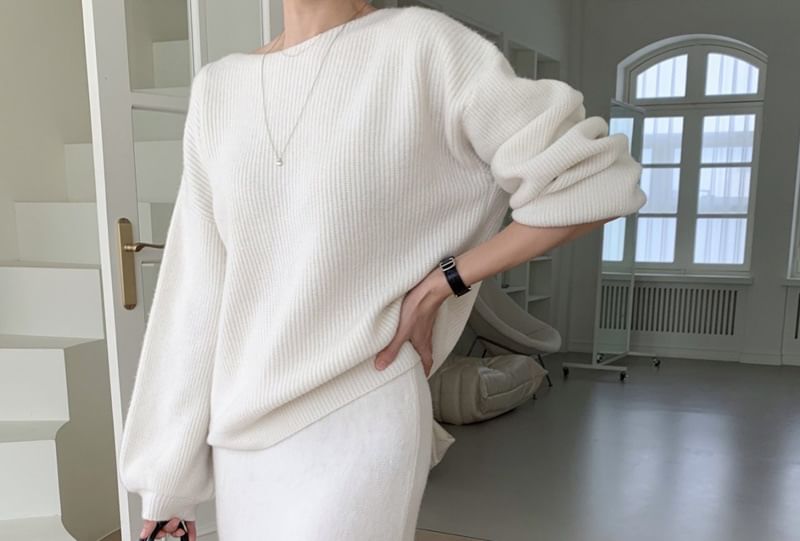 Round Neck Oversized Sweater and Midi A-Line Skirt Set
