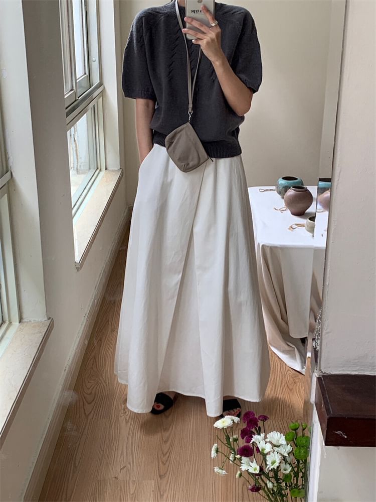 High Rise Maxi A-Line Skirt in Plain Fabric