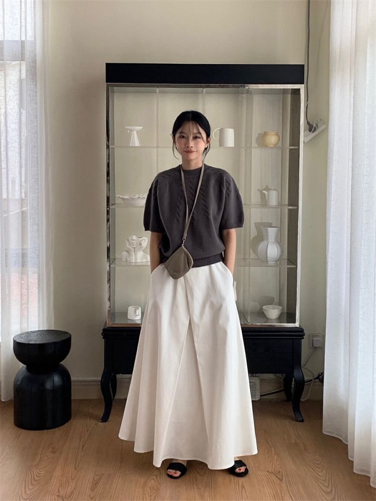High Rise Maxi A-Line Skirt in Plain Fabric