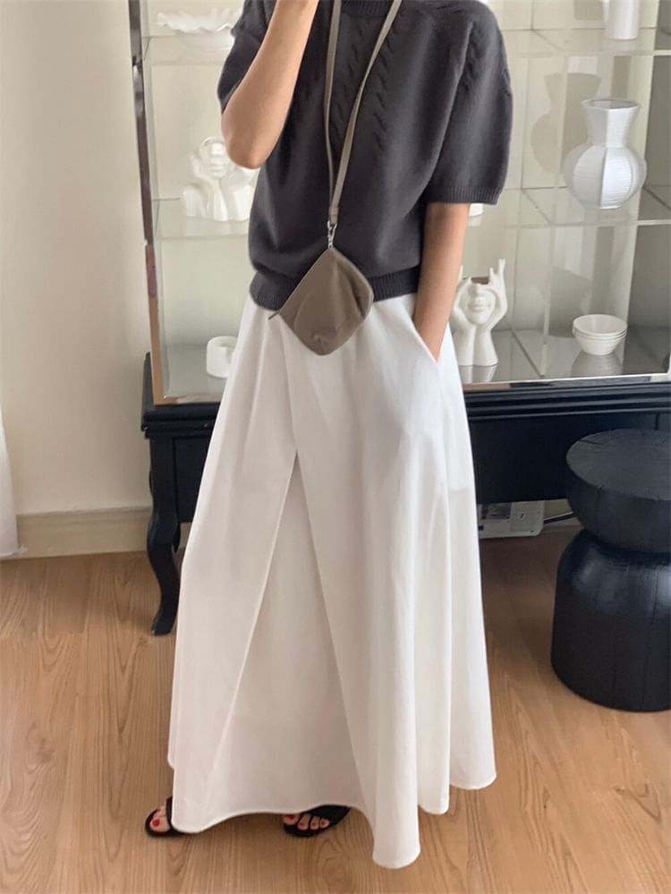 High Rise Maxi A-Line Skirt in Plain Fabric