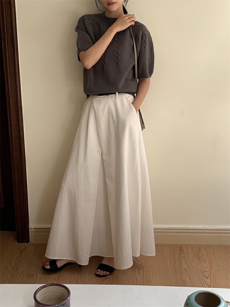 High Rise Maxi A-Line Skirt in Plain Fabric