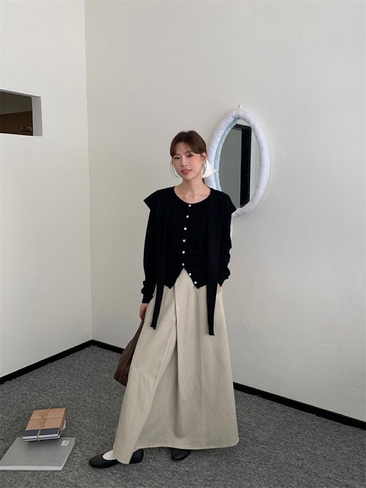 High Rise Maxi A-Line Skirt in Plain Fabric