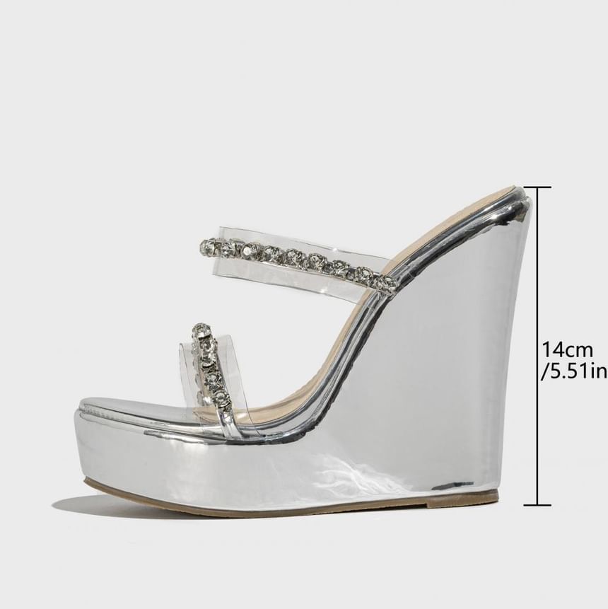 Wedge Heel PVC Strap Rhinestone Accent Sandals