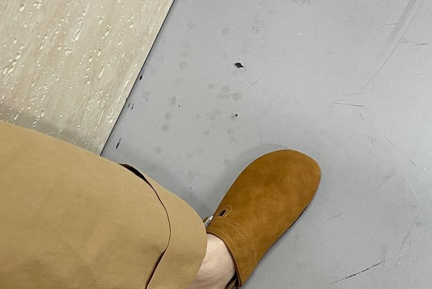 Plain Buckled Faux Suede Mules