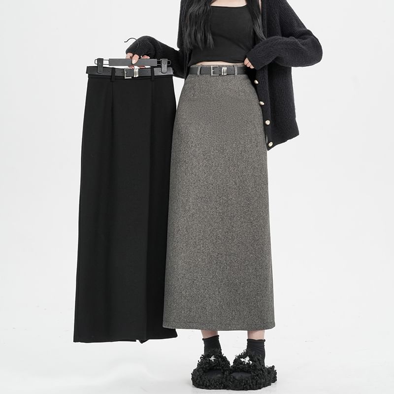 Slit Midi Straight Skirt with High Waist
