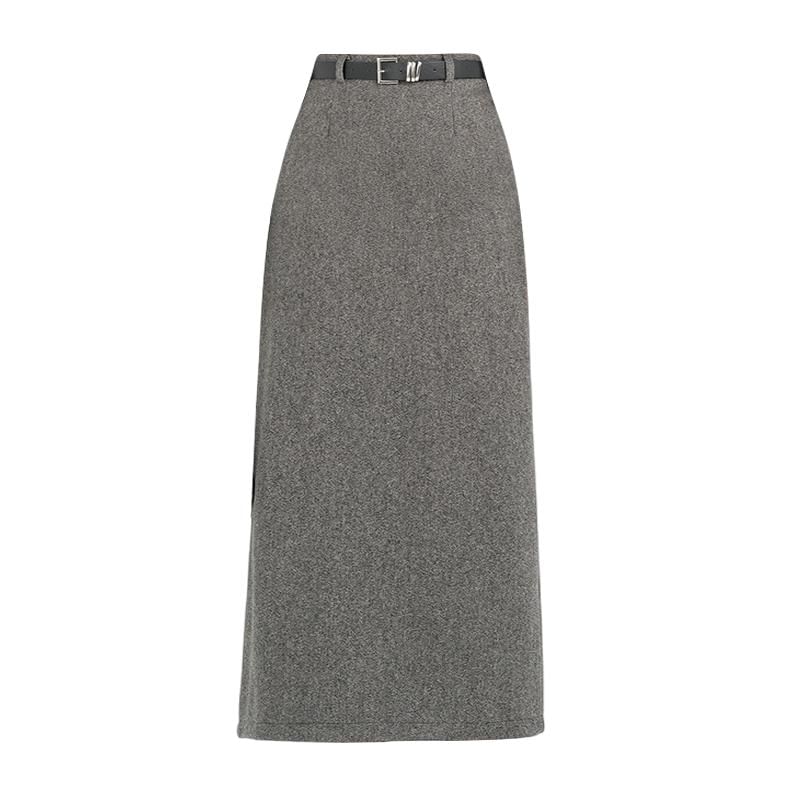 Slit Midi Straight Skirt with High Waist