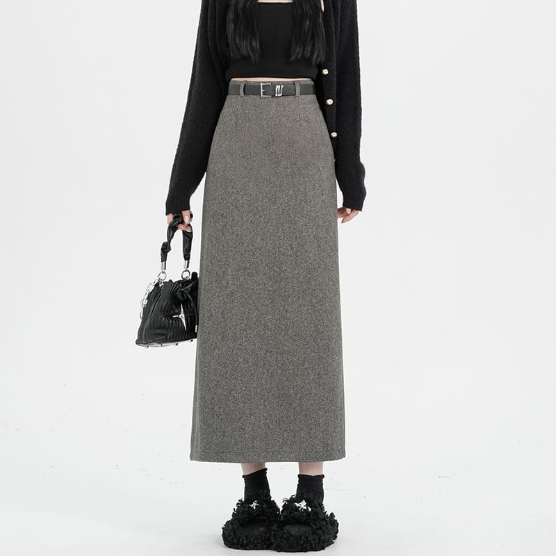 Slit Midi Straight Skirt with High Waist