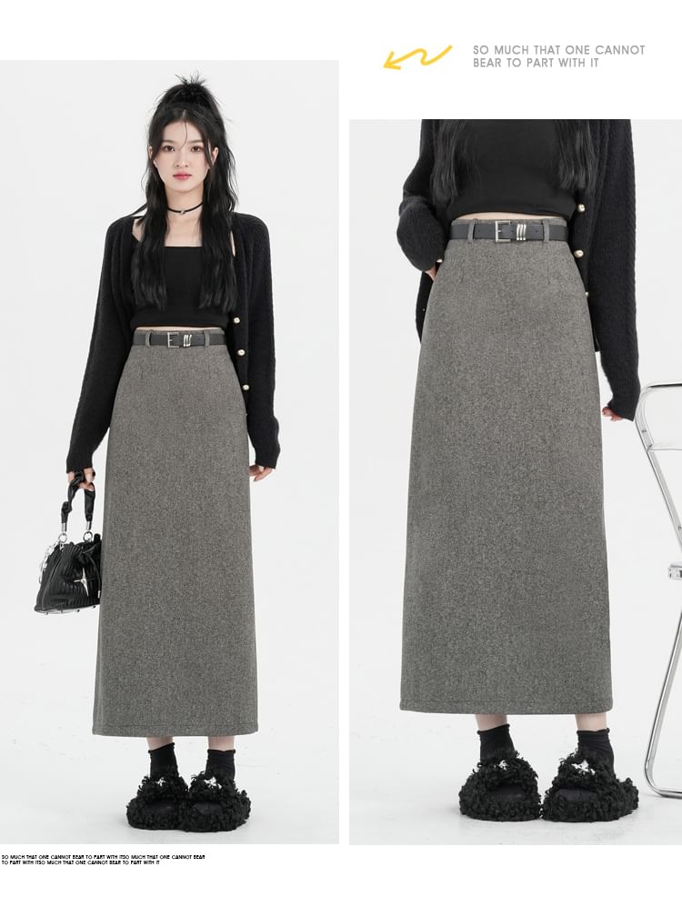 Slit Midi Straight Skirt with High Waist