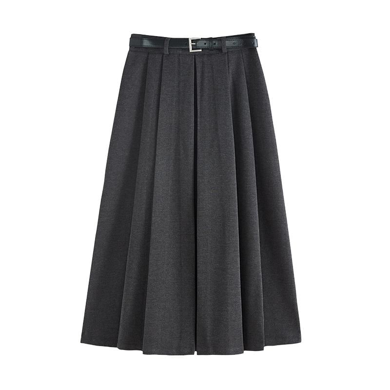 Pleated Flared Midi Skirt - High Waist